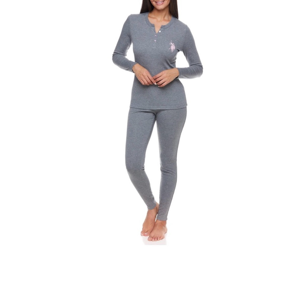 U.S. Polo Assn Women’s Ribbed Henley Long Thermal Set, 2 Piece Set…STOCK Photos